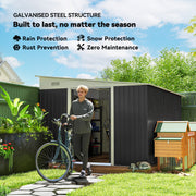 11' x 9' Steel Garden Storage Shed, Outdoor Metal Tool House with Double Sliding Doors, Dark Grey