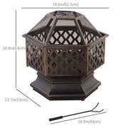 Outsunny - 24.5" Outdoor Fire Pit with Mesh Lid, Portable Wood Burning Firebowl with Poker for Patio, Backyard, Bronze