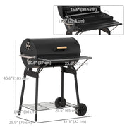 Outsunny - 30" Charcoal Barbecue Grill with Wheels Outdoor Barbecue with Adjustable Charcoal Rack, Storage Shelf, Wheel, for Garden Camping Picnic