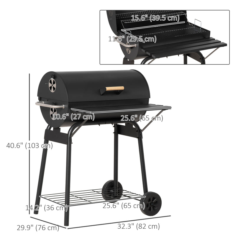 Outsunny - 30" Charcoal Barbecue Grill with Wheels Outdoor Barbecue with Adjustable Charcoal Rack, Storage Shelf, Wheel, for Garden Camping Picnic