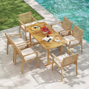 Costway - 2 Pieces Patio Dining Chairs Outdoor Acacia Wood Chairs with Removable Padded Cushion-Oak