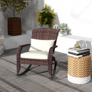 Outsunny - Adirondack Chair, Outdoor Wicker Rocking Chair with High Back, Seat Cushion and Pillow for Porch, Balcony, Cream/Brown