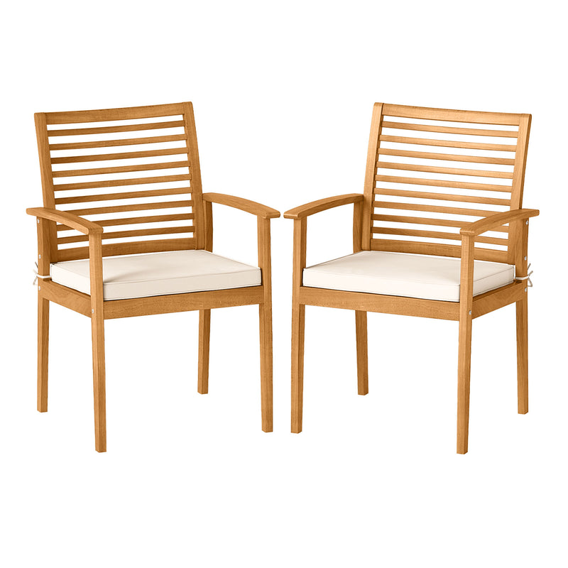 Costway - Outdoor Patio Dining Chairs Set of 2 with Removable Padded Cushion and Slatted Backrest-Beige