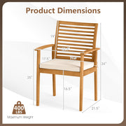 Costway - Outdoor Patio Dining Chairs Set of 2 with Removable Padded Cushion and Slatted Backrest-Beige