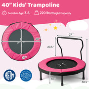 Costway - 40 Inch Trampoline for Kids Indoor Outdoor Fitness Trampoline-Pink