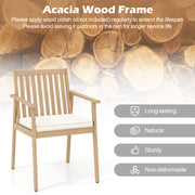 Costway - 2 Pieces Patio Dining Chairs Outdoor Acacia Wood Chairs with Removable Padded Cushion-Oak