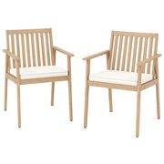 Costway - 2 Pieces Patio Dining Chairs Outdoor Acacia Wood Chairs with Removable Padded Cushion-Oak