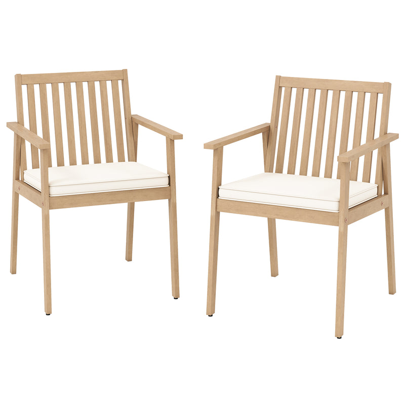 Costway - 2 Pieces Patio Dining Chairs Outdoor Acacia Wood Chairs with Removable Padded Cushion-Oak
