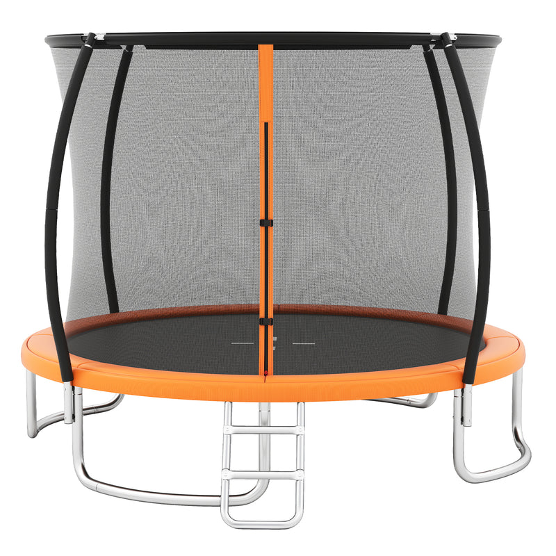 Costway - 10FT Outdoor Trampoline Heavy-Duty Recreational Trampoline with Safety Enclosure Net-Orange