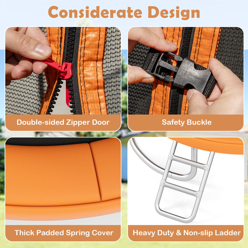 Costway - 10FT Outdoor Trampoline Heavy-Duty Recreational Trampoline with Safety Enclosure Net-Orange
