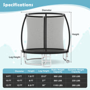 Costway - 10FT Outdoor Trampoline Heavy-Duty Recreational Trampoline with Safety Enclosure Net-Black
