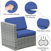 Costway - 8 Piece Wicker Sofa Rattan Dinning Set Patio Furniture with Storage Table-Navy