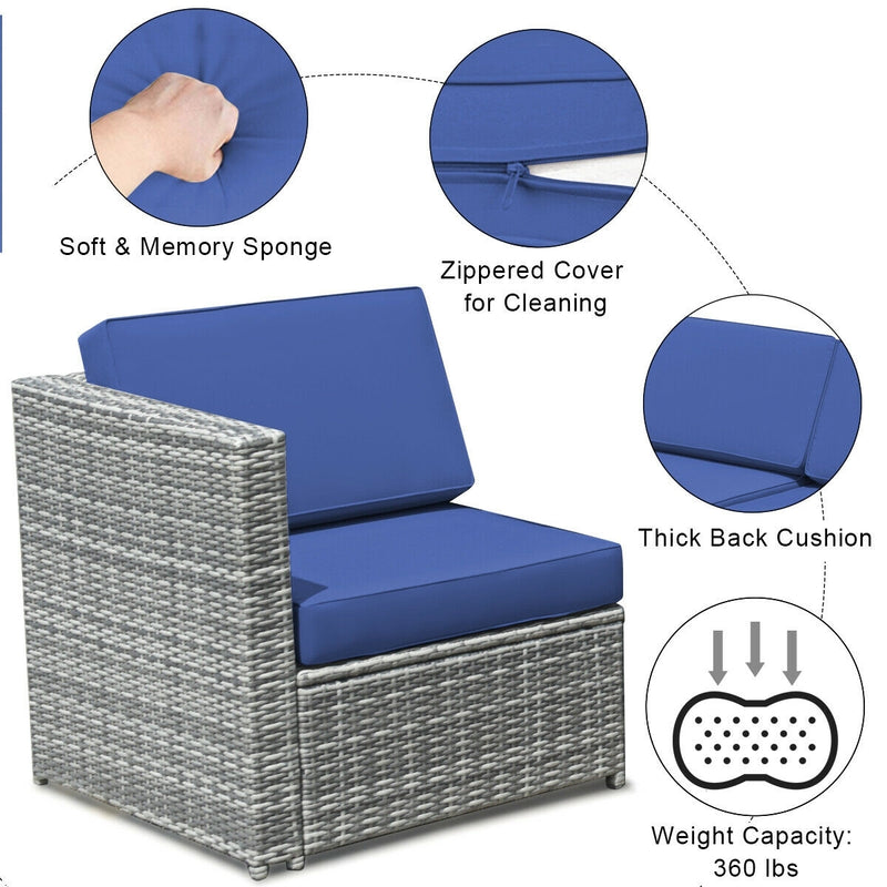 Costway - 8 Piece Wicker Sofa Rattan Dinning Set Patio Furniture with Storage Table-Navy