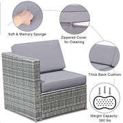 Costway - 8 Pieces Wicker Sofa Rattan Dining Set Patio Furniture with Storage Table-Gray