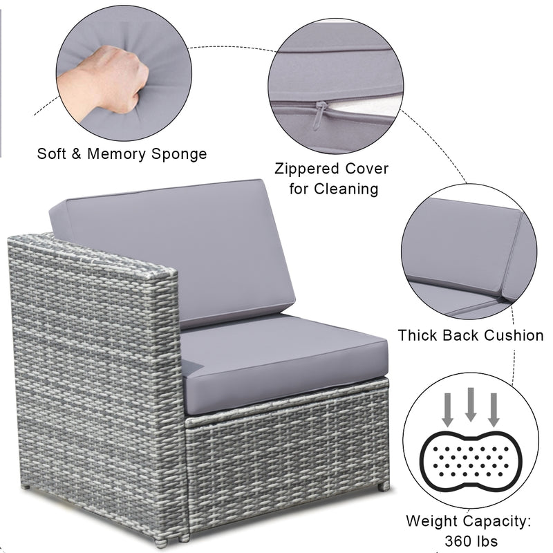 Costway - 8 Pieces Wicker Sofa Rattan Dining Set Patio Furniture with Storage Table-Gray