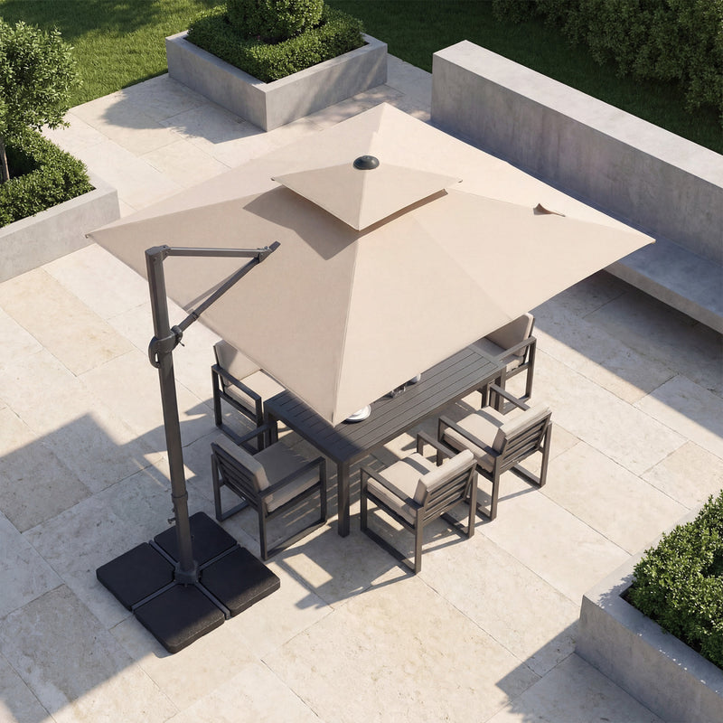 Costway - 10 FT Aluminum Pole Patio Cantilever Umbrella with 220 LBS Base-Beige