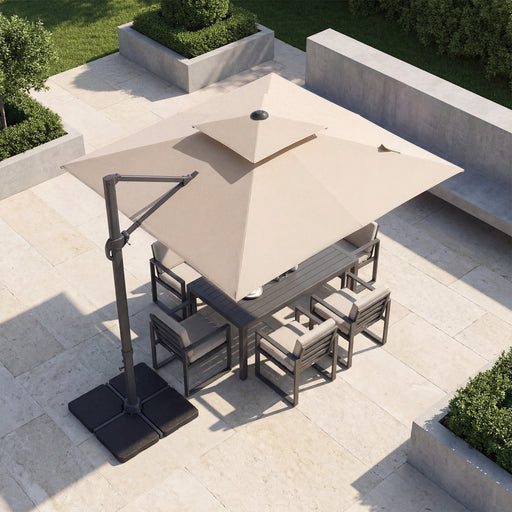 Costway - 10 FT Aluminum Pole Patio Cantilever Umbrella with 220 LBS Base-Beige