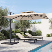 Costway - 10 FT Aluminum Pole Patio Cantilever Umbrella with 220 LBS Base-Beige
