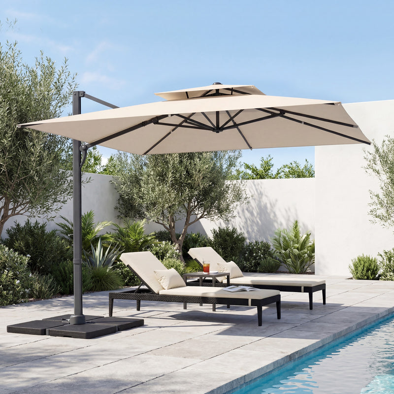 Costway - 10 FT Aluminum Pole Patio Cantilever Umbrella with 220 LBS Base-Beige