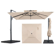 Costway - 10 FT Aluminum Pole Patio Cantilever Umbrella with 220 LBS Base-Beige