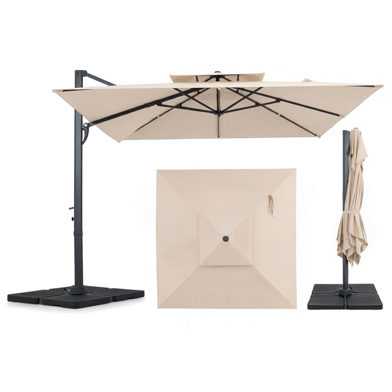 Costway - 10 FT Aluminum Pole Patio Cantilever Umbrella with 220 LBS Base-Beige