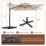 Costway - 10 FT Aluminum Pole Patio Cantilever Umbrella with 220 LBS Base-Beige