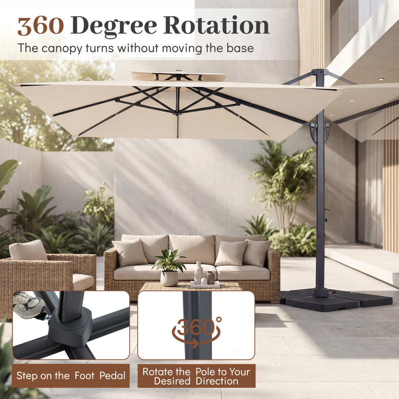 Costway - 10 FT Aluminum Pole Patio Cantilever Umbrella with 220 LBS Base-Beige