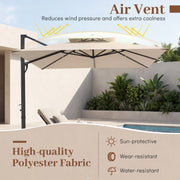 Costway - 10 FT Aluminum Pole Patio Cantilever Umbrella with 220 LBS Base-Beige