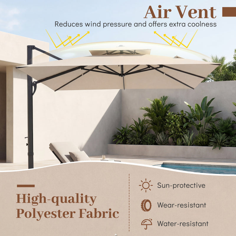 Costway - 10 FT Aluminum Pole Patio Cantilever Umbrella with 220 LBS Base-Beige