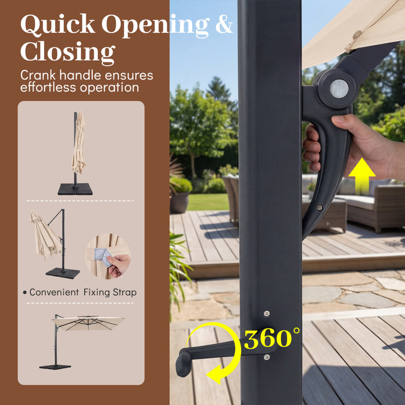 Costway - 10 FT Aluminum Pole Patio Cantilever Umbrella with 220 LBS Base-Beige