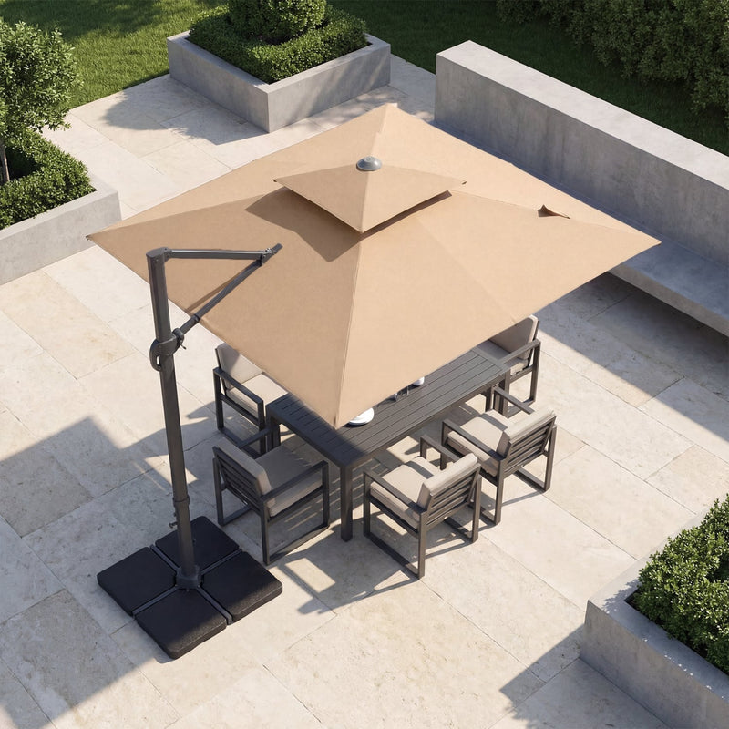 Costway - 10 FT Aluminum Pole Patio Cantilever Umbrella with 220 LBS Base-Brown