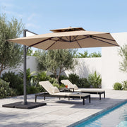 Costway - 10 FT Aluminum Pole Patio Cantilever Umbrella with 220 LBS Base-Brown