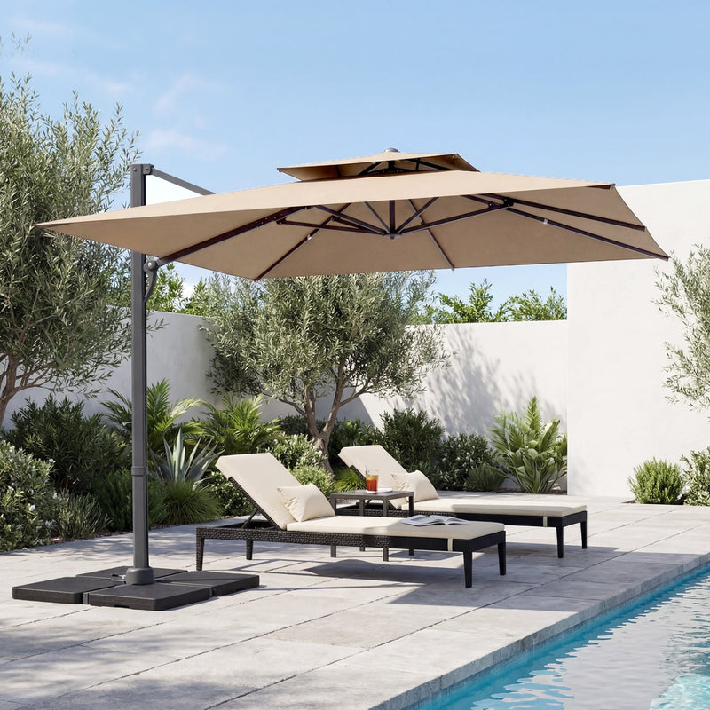 Costway - 10 FT Aluminum Pole Patio Cantilever Umbrella with 220 LBS Base-Brown