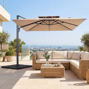 Costway - 10 FT Aluminum Pole Patio Cantilever Umbrella with 220 LBS Base-Brown