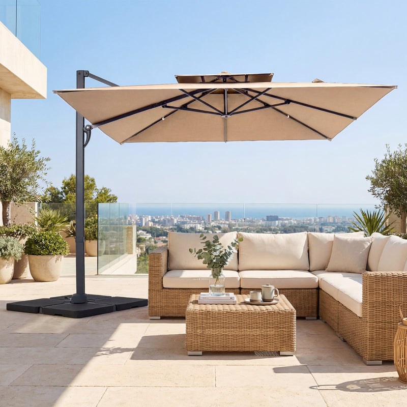 Costway - 10 FT Aluminum Pole Patio Cantilever Umbrella with 220 LBS Base-Brown