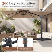 Costway - 10 FT Aluminum Pole Patio Cantilever Umbrella with 220 LBS Base-Brown