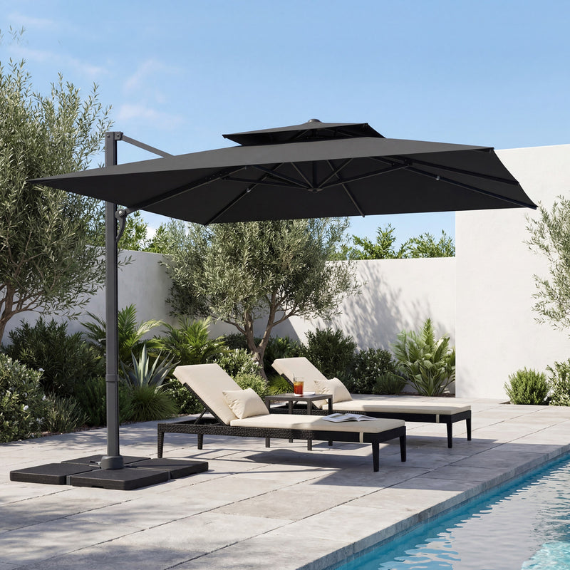 Costway - 10 FT Aluminum Pole Patio Cantilever Umbrella with 220 LBS Base-Gray
