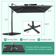Costway - 10 FT Aluminum Pole Patio Cantilever Umbrella with 220 LBS Base-Gray