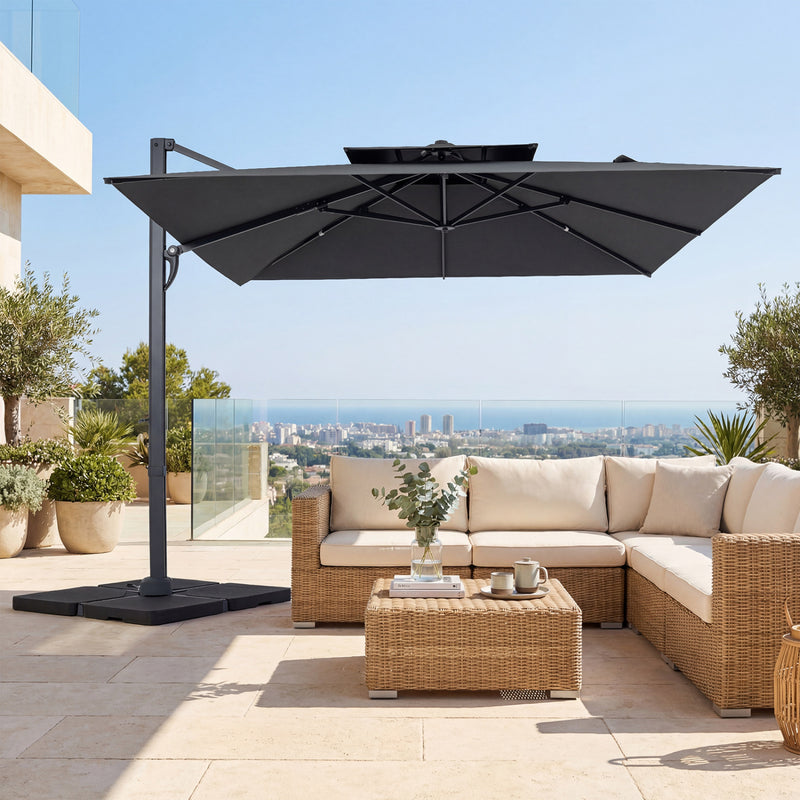 Costway - 10 FT Aluminum Pole Patio Cantilever Umbrella with 220 LBS Base-Gray