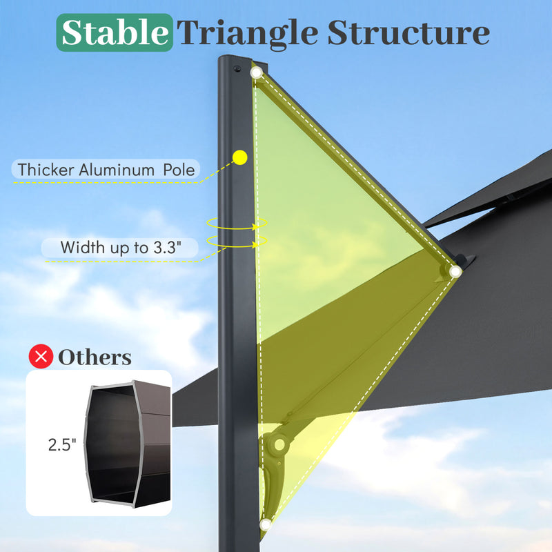 Costway - 10 FT Aluminum Pole Patio Cantilever Umbrella with 220 LBS Base-Gray