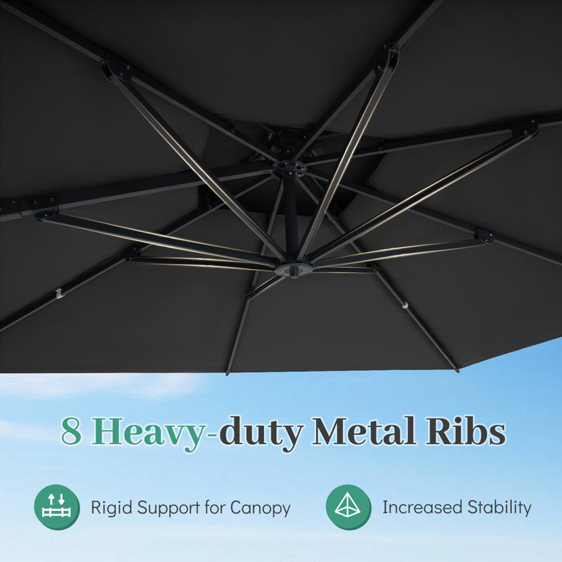 Costway - 10 FT Aluminum Pole Patio Cantilever Umbrella with 220 LBS Base-Gray