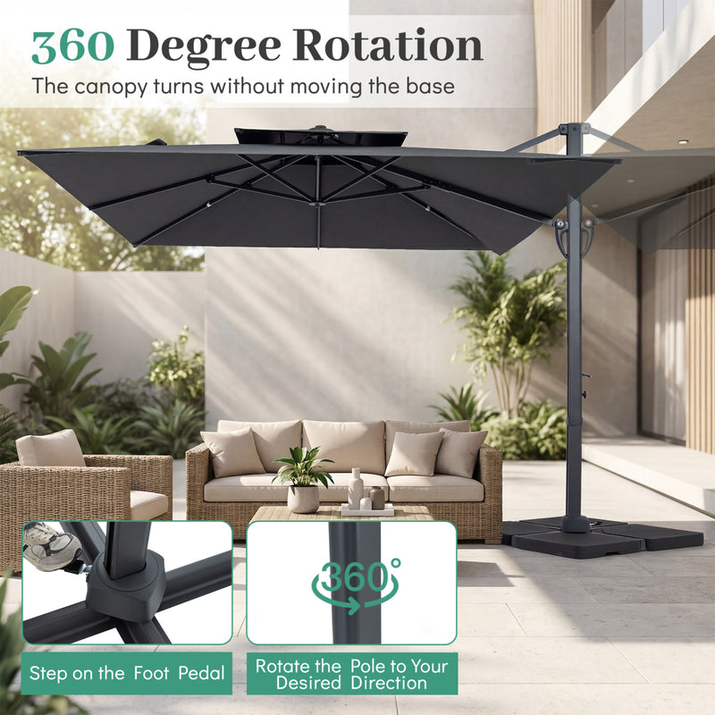 Costway - 10 FT Aluminum Pole Patio Cantilever Umbrella with 220 LBS Base-Gray