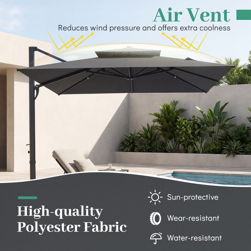 Costway - 10 FT Aluminum Pole Patio Cantilever Umbrella with 220 LBS Base-Gray