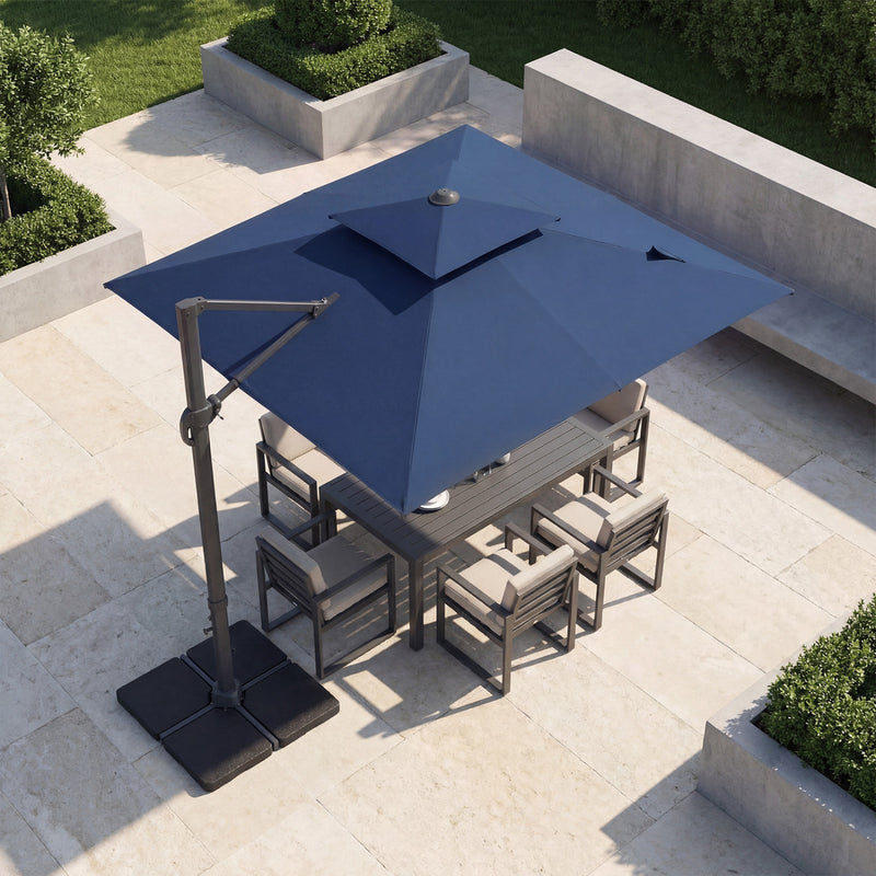 Costway - 10 FT Aluminum Pole Patio Cantilever Umbrella with 220 LBS Base-Dark Blue