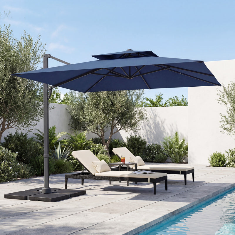 Costway - 10 FT Aluminum Pole Patio Cantilever Umbrella with 220 LBS Base-Dark Blue