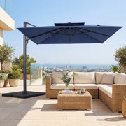 Costway - 10 FT Aluminum Pole Patio Cantilever Umbrella with 220 LBS Base-Dark Blue