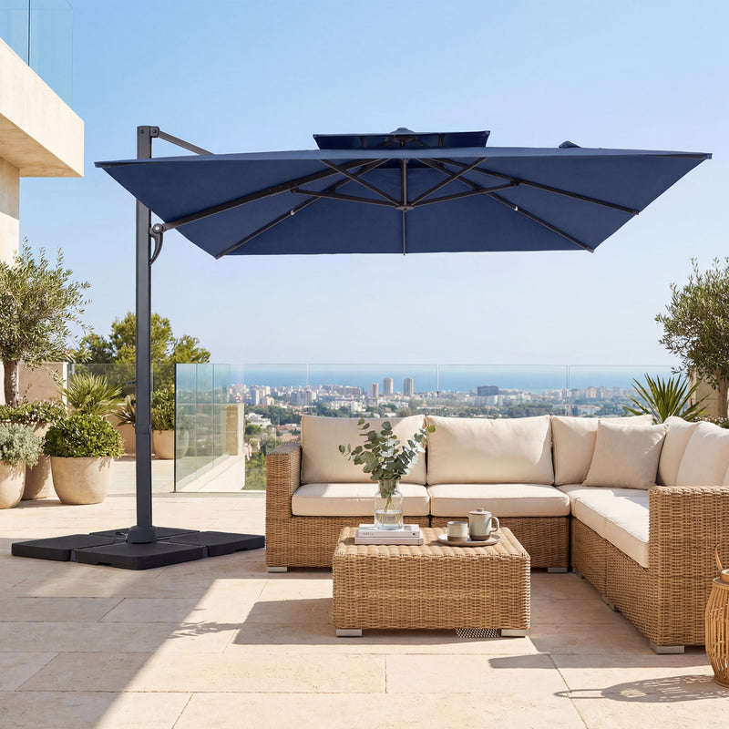 Costway - 10 FT Aluminum Pole Patio Cantilever Umbrella with 220 LBS Base-Dark Blue