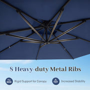 Costway - 10 FT Aluminum Pole Patio Cantilever Umbrella with 220 LBS Base-Dark Blue