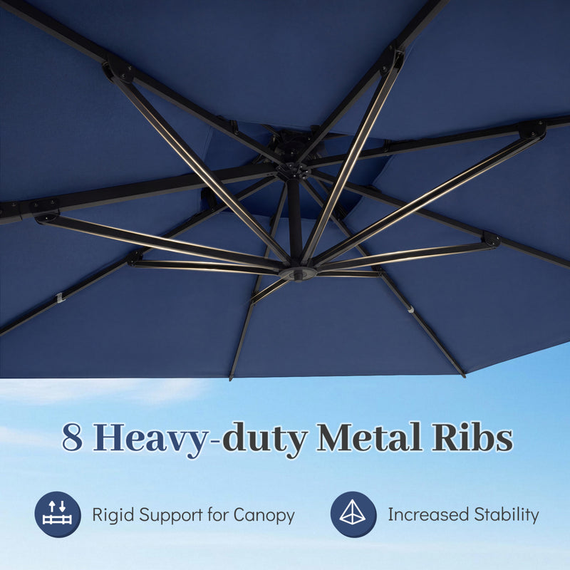 Costway - 10 FT Aluminum Pole Patio Cantilever Umbrella with 220 LBS Base-Dark Blue