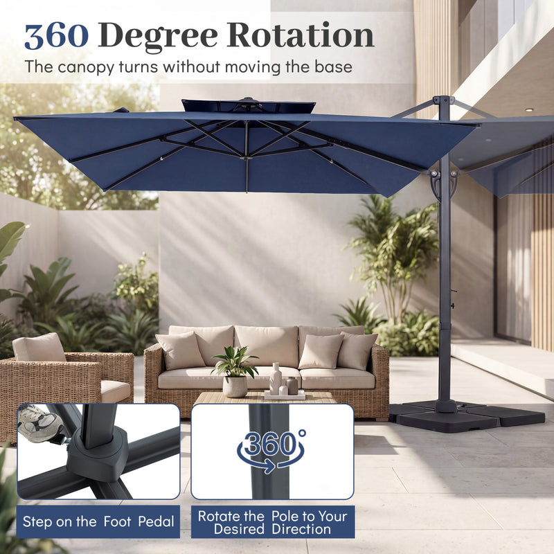 Costway - 10 FT Aluminum Pole Patio Cantilever Umbrella with 220 LBS Base-Dark Blue
